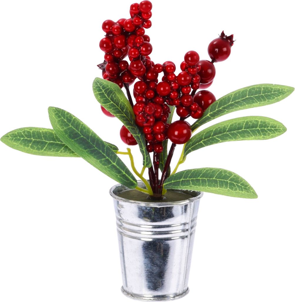Künstlicher Vogelbeerbaum In Topf, Weihnachtsdekoration, Rot