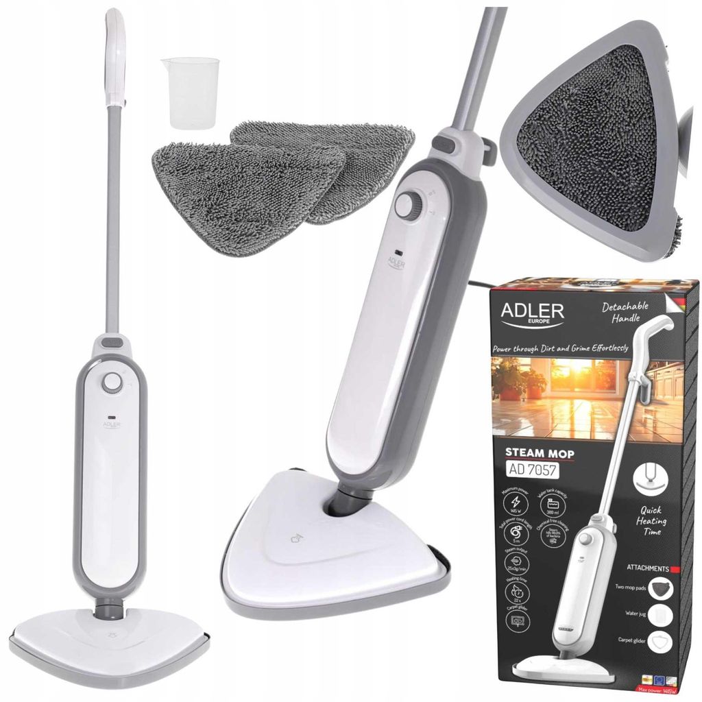 Adler Steam mop | AD 7057 | Power 1300 W | Water tank capacity 0.38 L | White/Grey