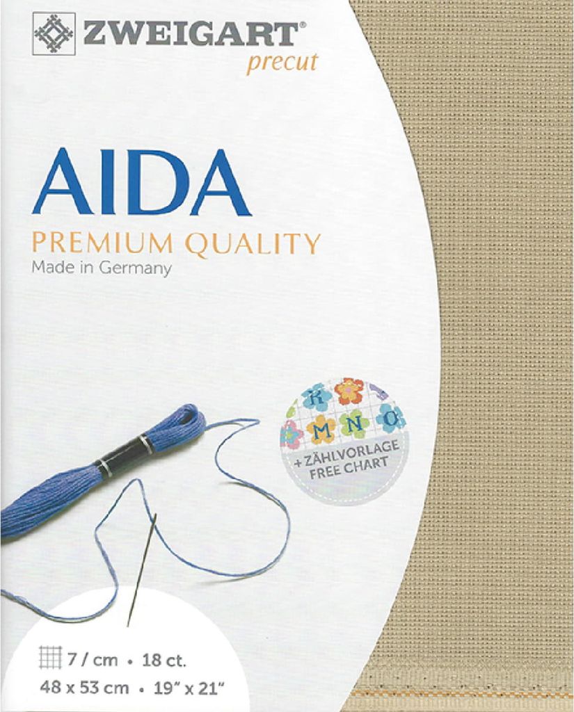 AIDA Zweigart precut 18 ct. Fein-Aida 3793 Farbe 309 beige, Zählstoff für Kreuzstich 48x53cm