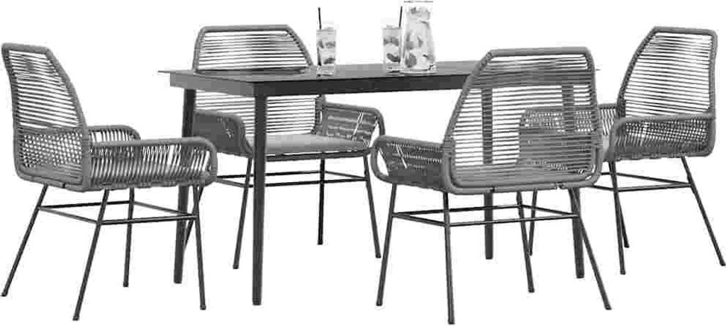 Maison Exclusive - 5-tlg. Garten-Essgruppe mit Kissen Grau Poly Rattan Glas