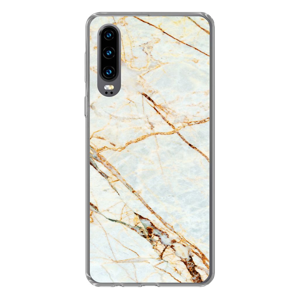 MuchoWow Handyhülle Schutzhülle Hülle für Huawei P30 Marmor - Gold - Luxus Silikon Softcase Handy Hülle - Kartenbesitzer - Geburtstag Teenager