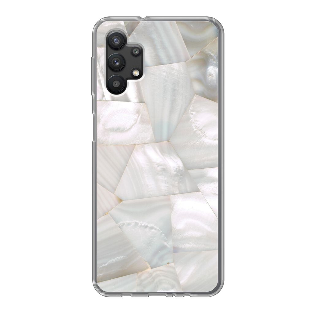 MuchoWow Handyhülle Schutzhülle Hülle für Samsung Galaxy A32 5G Naturstein - Perlmutt - Weiß Silikon Softcase Handy Hülle - Softcase