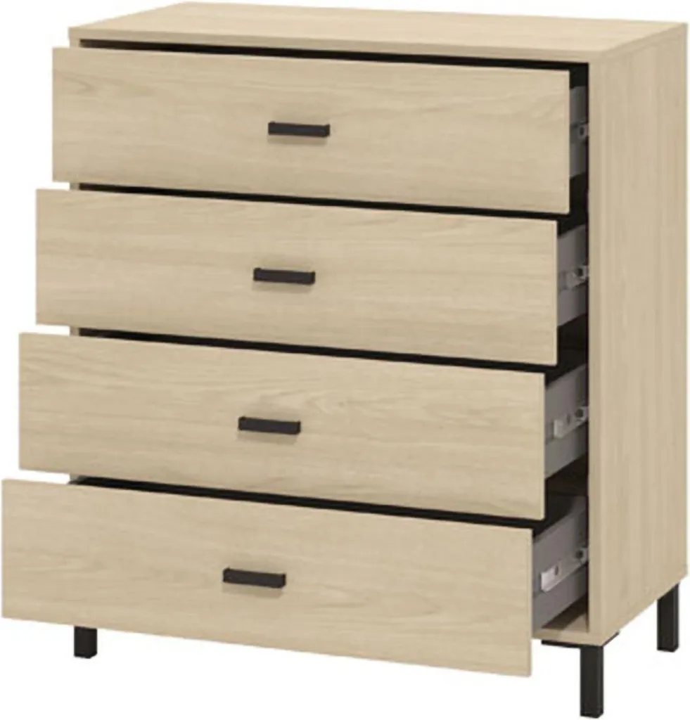 Commode de Rangement 4 Tiroirs Rosasco en Bois Chêne Marron 90h cm