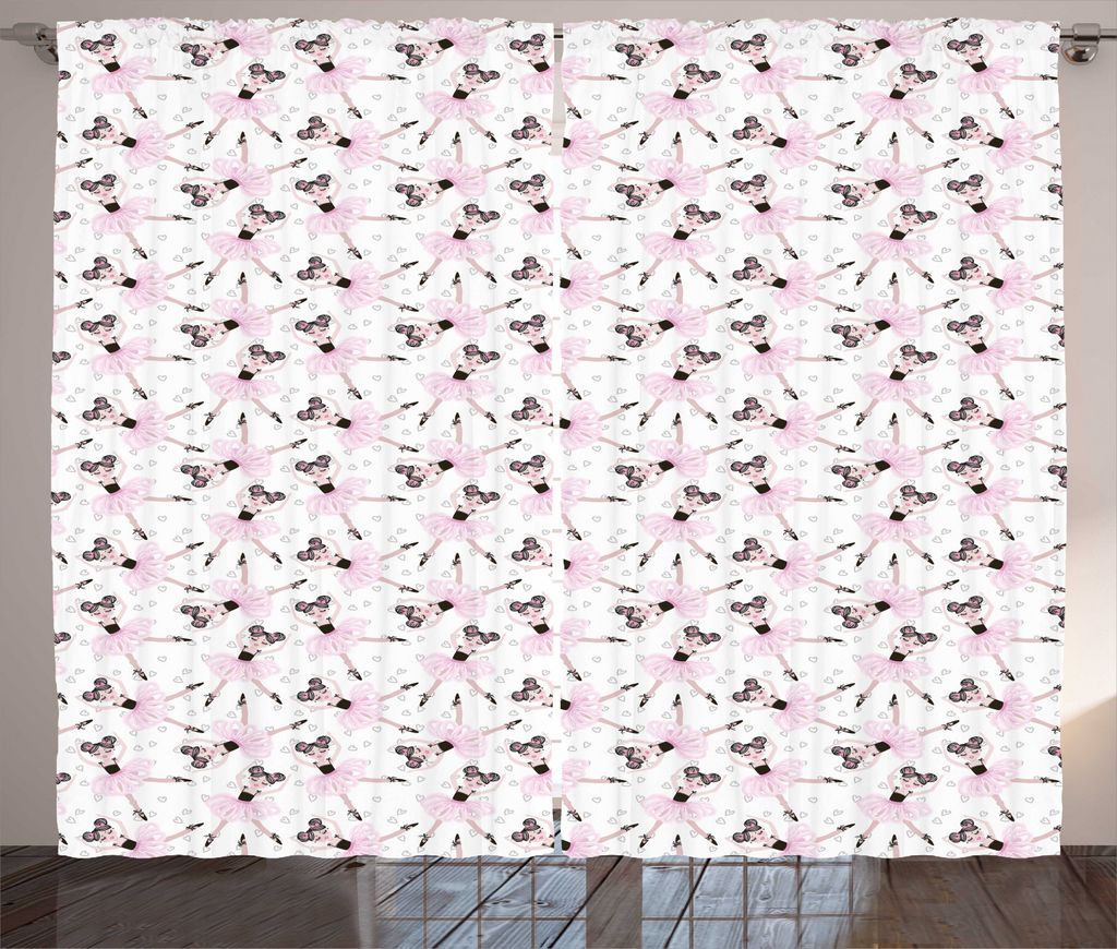 ABAKUHAUS Ballerina Rustikaler Gardine, Mädchen tun Ballett, Schlafzimmer Kräuselband Vorhang mit Schlaufen und Haken, 280 x 245 cm, Baby Pink An...