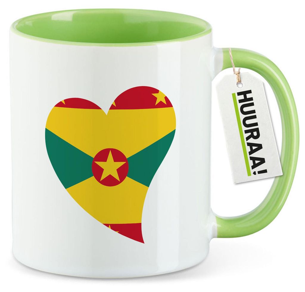 Huuraa Kaffeetasse Grenada Flagge Herz 330ml Grün Keramik Kaffeebecher Geschenkidee