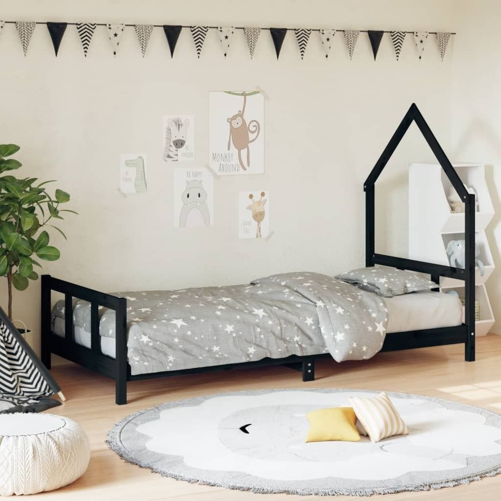 "im Angebot" Kinderbett Schwarz 90x200 cm Massivholz Kiefer - Kinderbetten CC22939