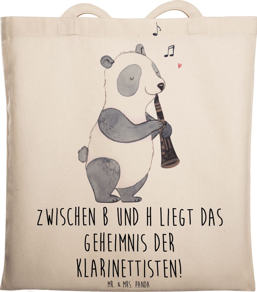 Mr. & Mrs. Panda Tote Bag Klarinette Geheimnis - Transparent - Geschenk, Klarinettist, Notenlesen, Instrument, Lernen, Musikunterricht, Musik, Jute...