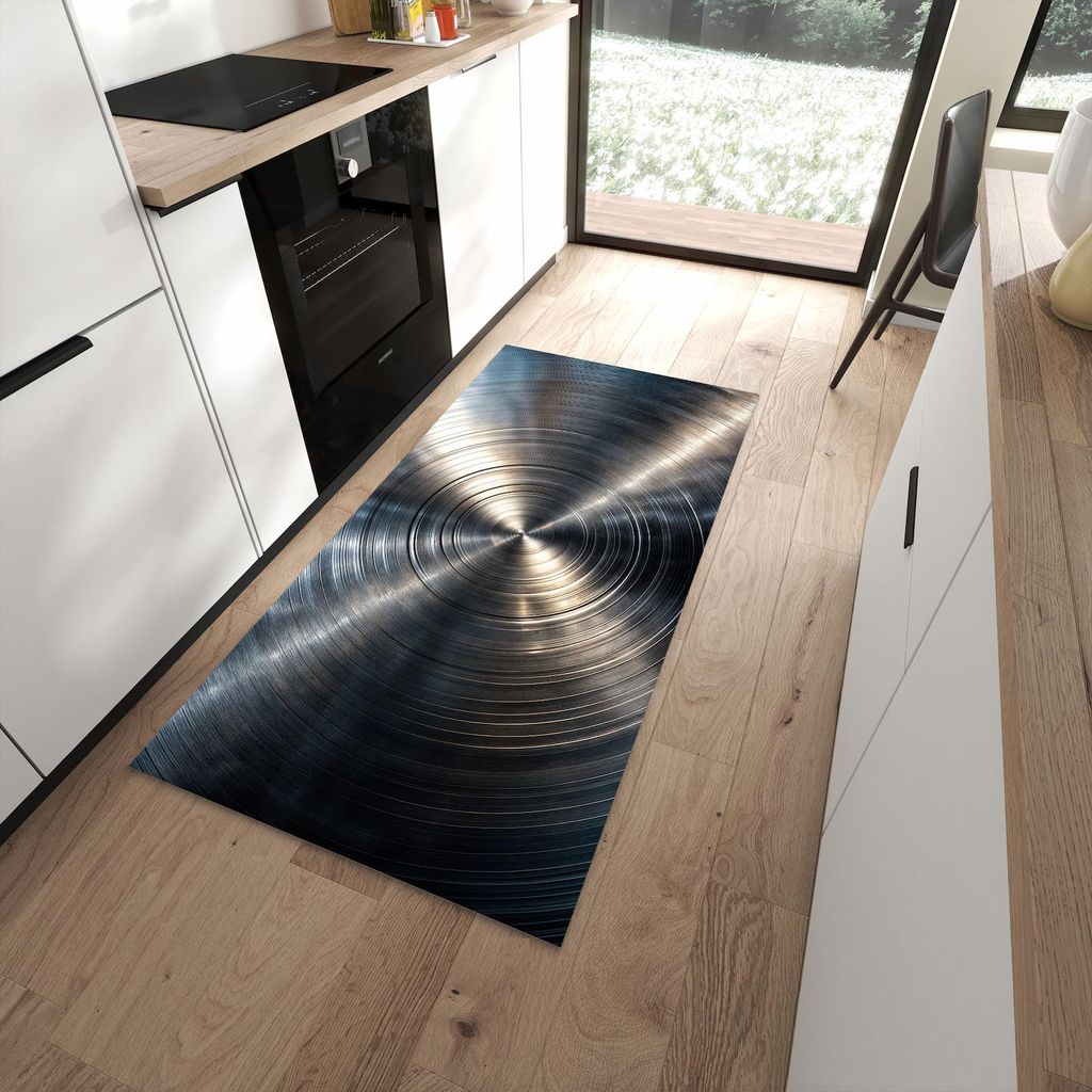 Küchenteppich 90x180cm rutschfest & abwischbar PVC Läufer - Metallkreise