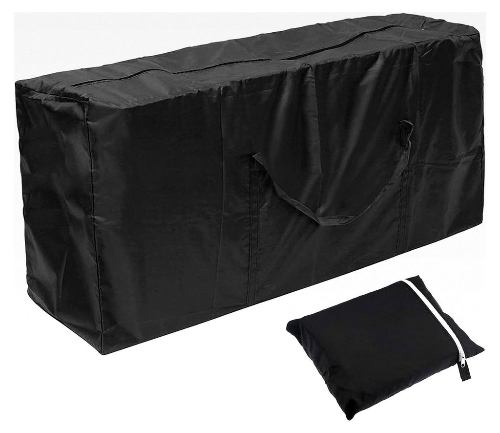 Aufbewahrungstasche für Gartenauflagen, wasserabweisende Oxford Schutzhülle für Gartenmöbel und Kissen mit Tragegriff, Schwarz (122 x 39 x 55 cm)