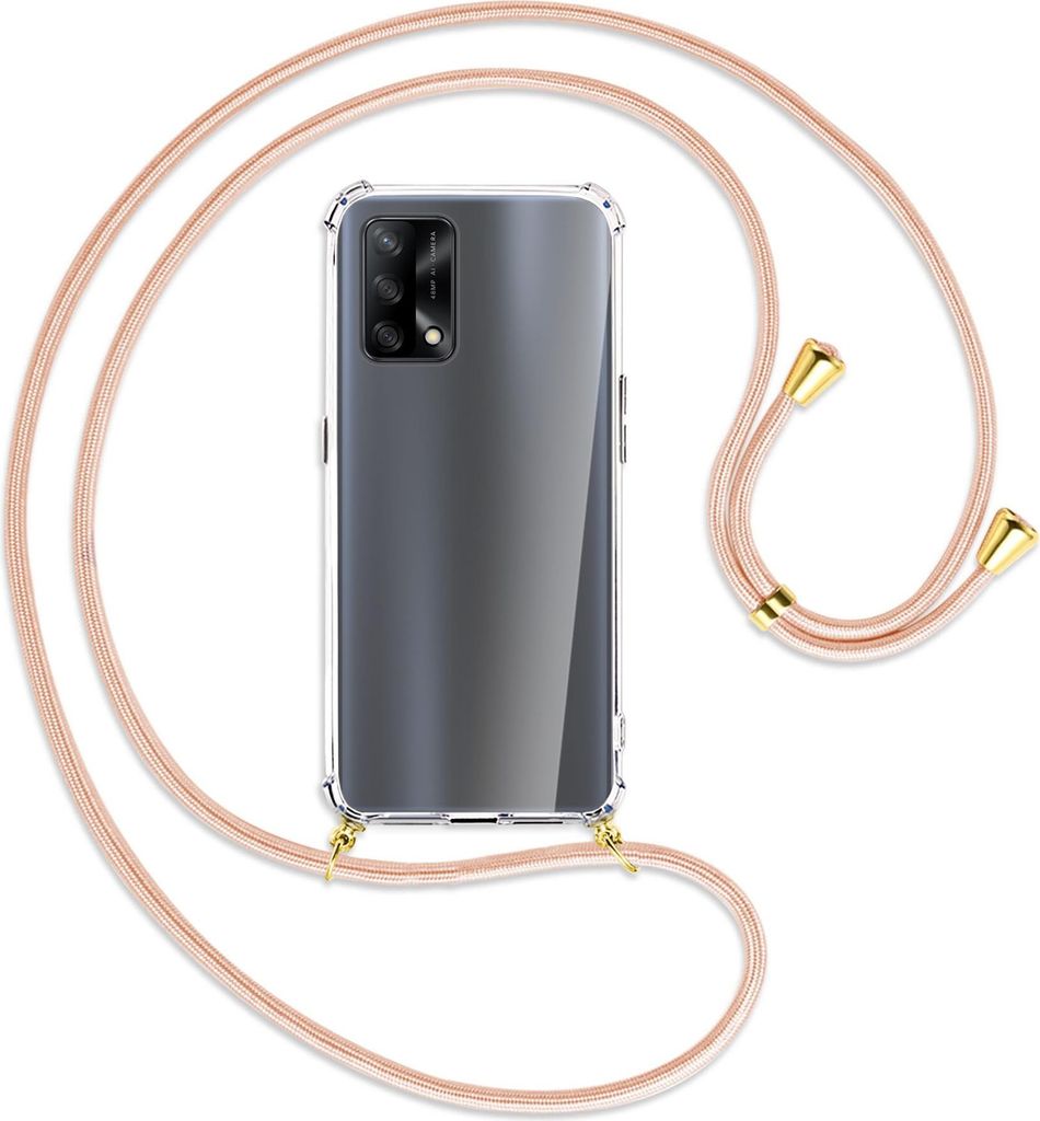 Handykette Backcover-Schutzhülle mit Band (Metall goldfarben) für Oppo A74 4G, Oppo F19 4G - rose peach