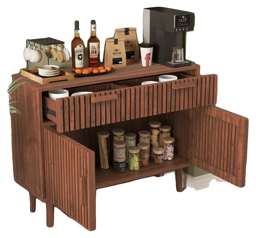 Commode 4 tiroirs anti-désordre, buffet bois pour rangement efficace
