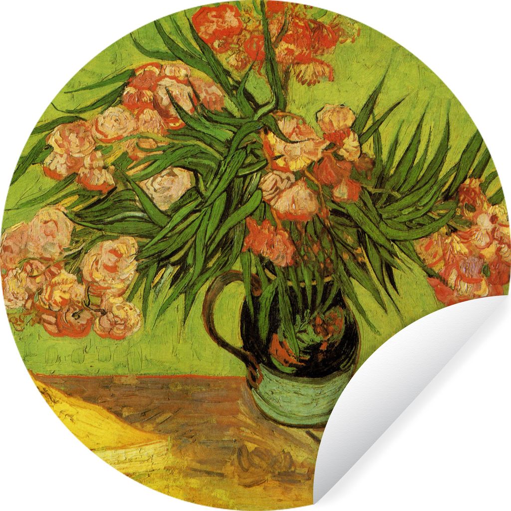 MuchoWow Runde Wandtattoo - Wandsticker Tapete Aufkleber Stillleben Vase mit Oleander und Büchern - Gemälde von Vincent van Gogh Ø 30 cm Selbs...