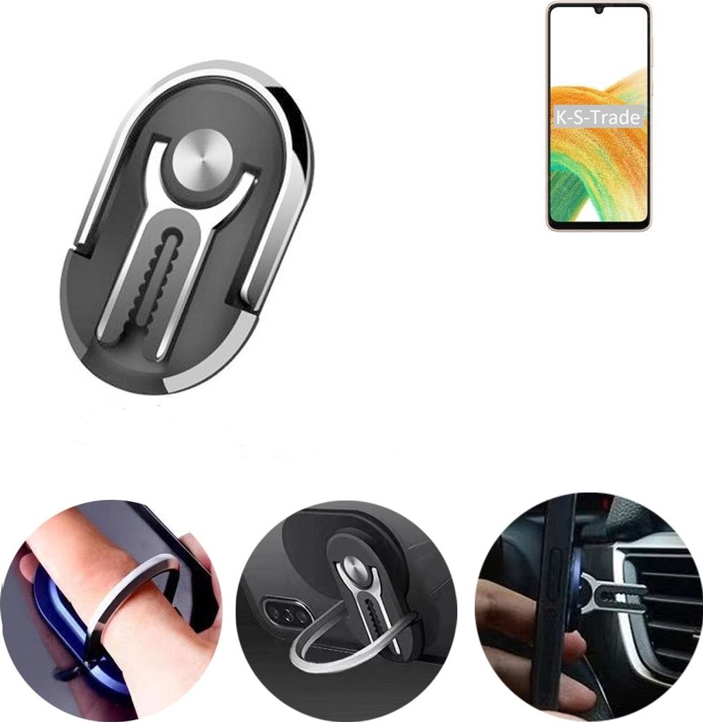 K-S-Trade 3in1 Smartphone-Ring Handy-Ring kompatibel mit Samsung Galaxy A33 5G Fingerhalterung Handyring Tischständer Lüftungsgitter-Halterung