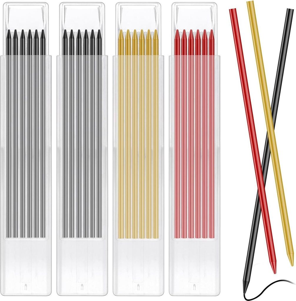 24 Stück Bleistiftminen für Zimmermannsbleistift, Tischler Bleistift Ersatzminen, 2.8 mm Bleistift Ersatz, Solide Tieflochmarker Bleistift Ersatz...