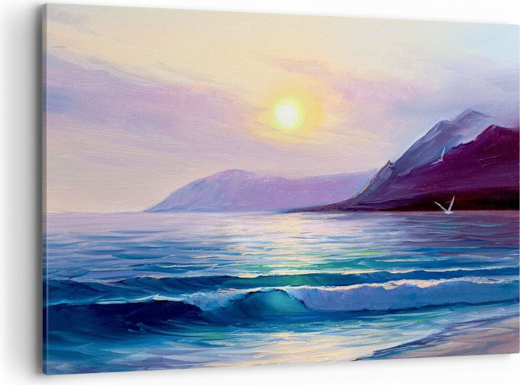 Bild auf Leinwand - Leinwandbild - Berge Meer Welle - 120x80cm - Wand Bild - Wanddeko - Wandbilder - Leinwanddruck - Bilder - Kunstdruck - Wanddeko...