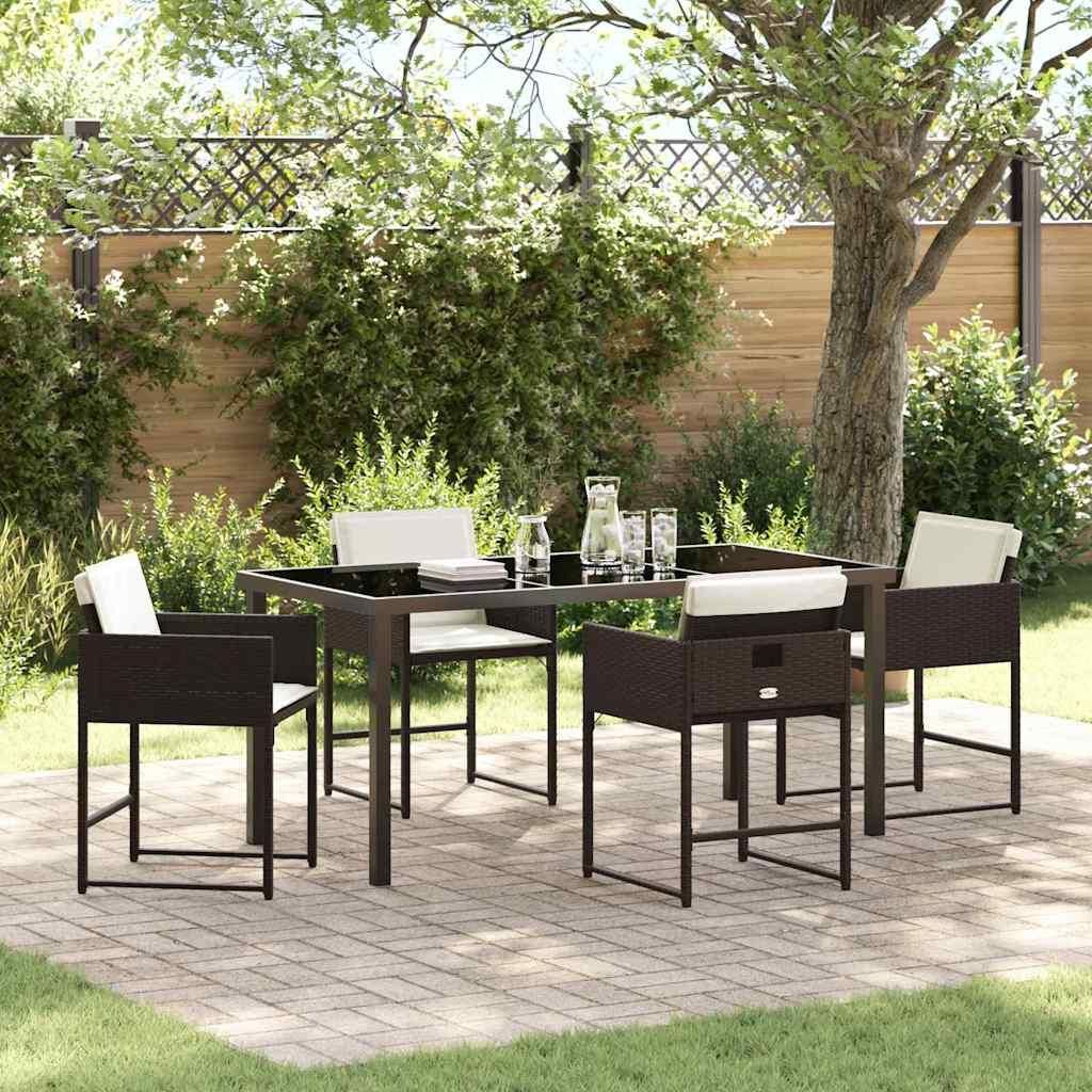 "Schlussverkauf" Garten Essgruppe 5 Stück - Loungegruppe UV-beständig - Braun Poly-Rattan C12085