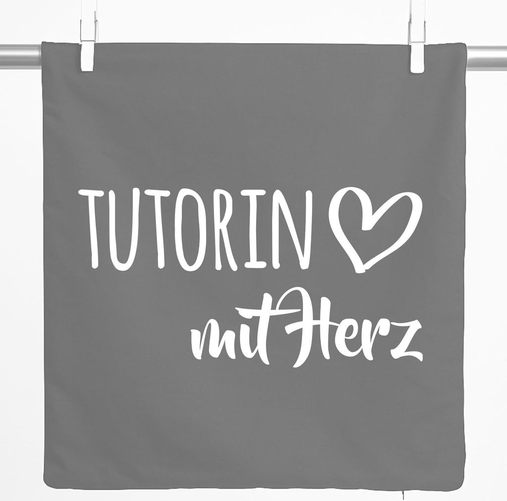 Huuraa Kissenbezug Tutorin mit Herz 40x40cm Steel Grey Baumwolle Dekokissenbezug Geschenkidee