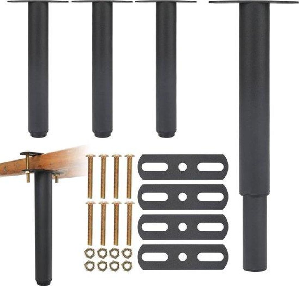Verstelbare Metallbetten - Schwarz - 4 Stück - Integrierbare Betten - Tragfähigkeit 500 kg - 18-33 cm