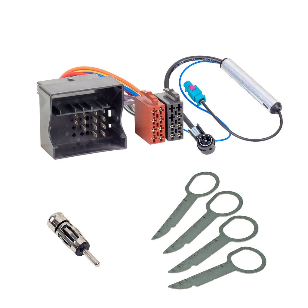 Audioproject A168 - Autoradio Radioadapter SET kompatibel VW Golf V Skoda Octavia Seat + 4x Entriegelung 2 x Adapter Fakra DIN - ISO