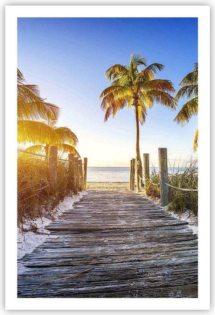 Poster - Poster ohne Rahmen - Strand Palmen Fußgängerbrücke - 61x91,5 cm - Wand Bild - Wanddeko - Wandbilder - Kunstposter - Wandposter - Bilder...