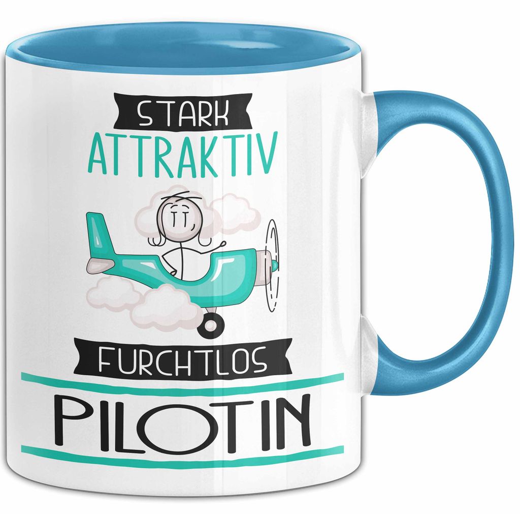 Pilotin Tasse Geschenk Becher Stark Attraktiv Furchtlos Pilotin Lustige Geschenkidee (Blau)