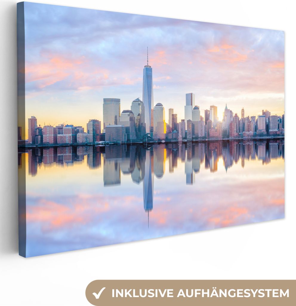 OneMillionCanvasses - Leinwandbilder - 140x90 cm, New York - Wasser - Skyline, Wandbilder Kunstdruck Wanddekoration