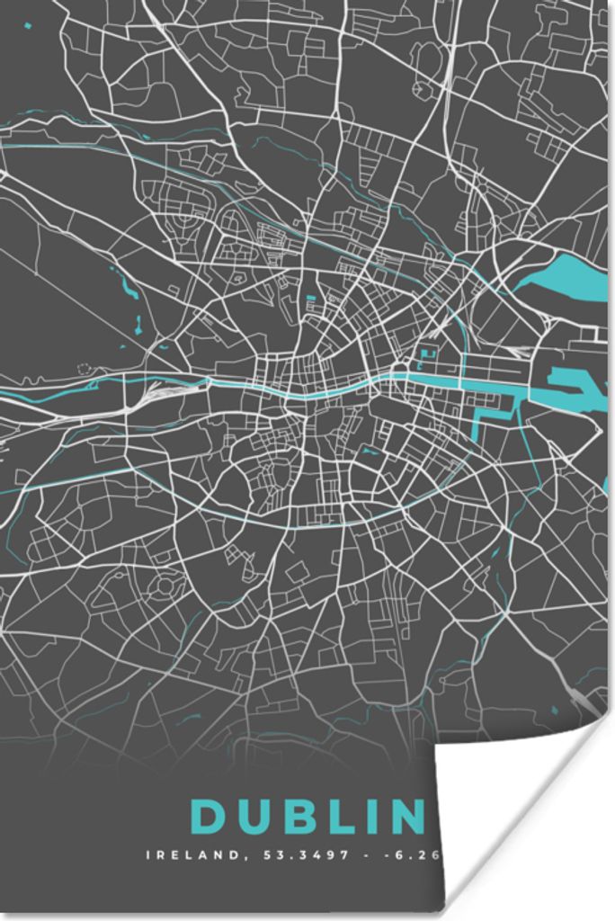 MuchoWow® Poster Dublin - Stadtplan - Karte - Blau 120x180 Produktbild 