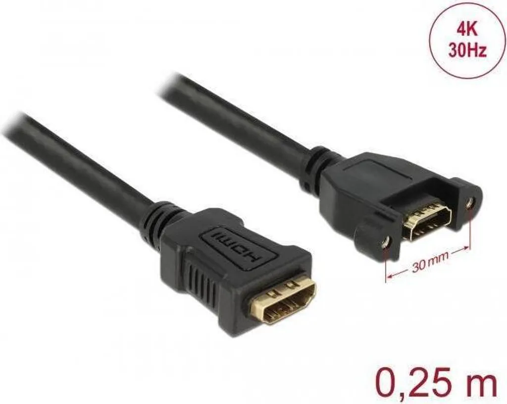 Prolunga HDMI Delock da Pannello 25cm | HDMI A/A Femmina-Femmina