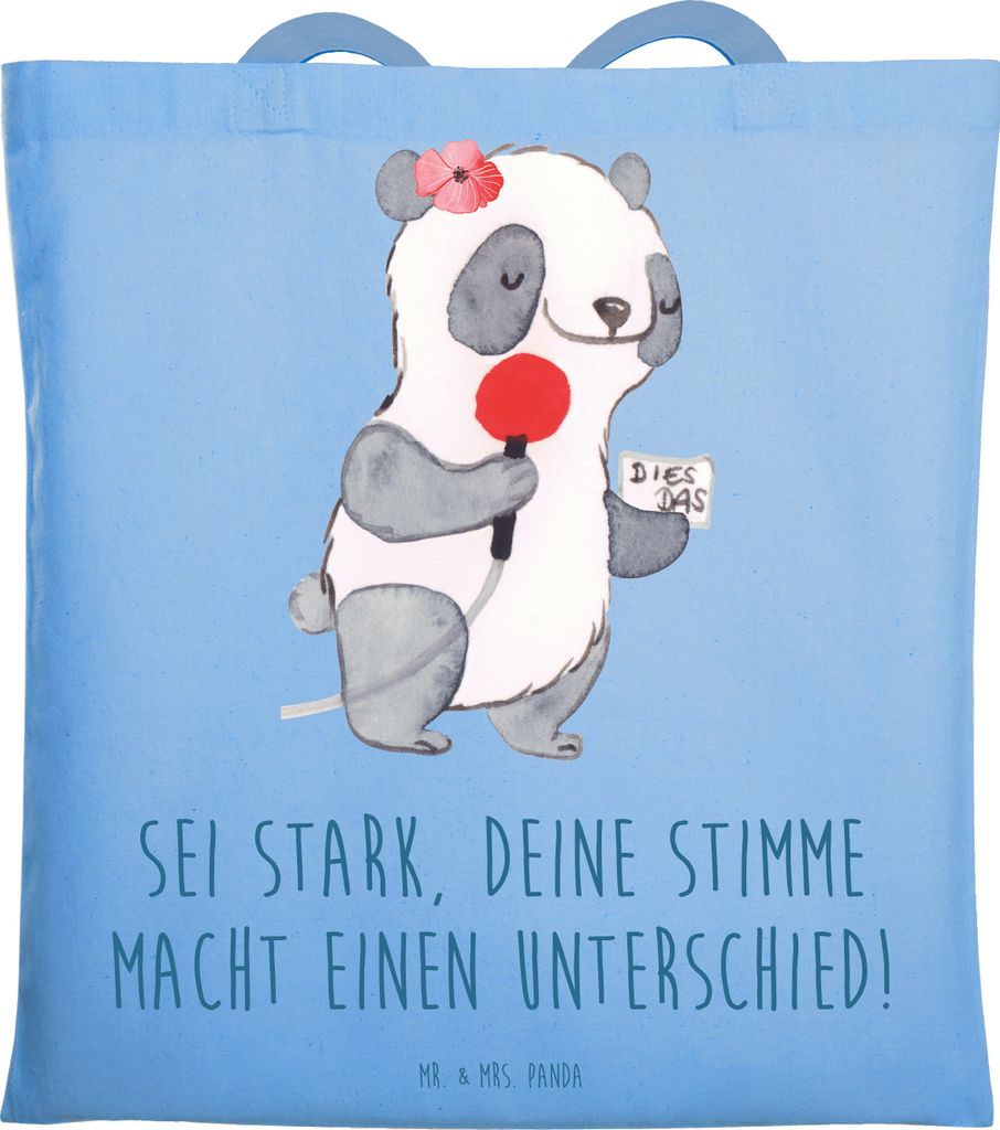 Mr. & Mrs. Panda Jutebeutel Deine Stimme zählt - Sky Blue - Geschenk, Einkaufstasche, Trost, Vertrauem, Tasche, Tragetasche, Laptoptasche, authent...
