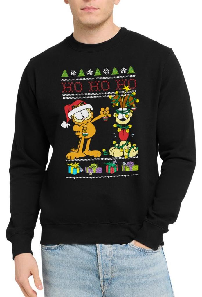 Spreadshirt Garfield Und Odie Hohoho Ugly Christmas Weihnachten Uni Pullover, S, Schwarz