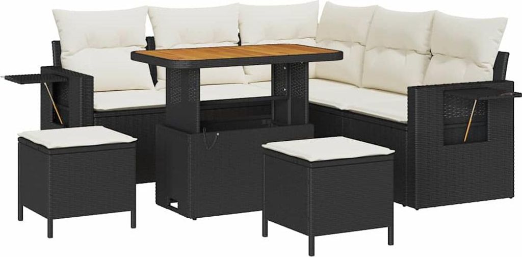 vidaXL Gartensofa-set mit Kissen 8 pcs Schwarz Poly-Rattan