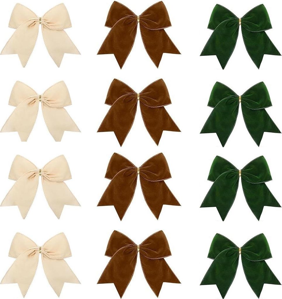 4/12 Stück große Weihnachtsschleifen aus Samt, Vintage-Stil, einfarbig, zum Aufhängen, für drinnen und draußen, Weihnachtsfeier, Kranz, Baumsc...