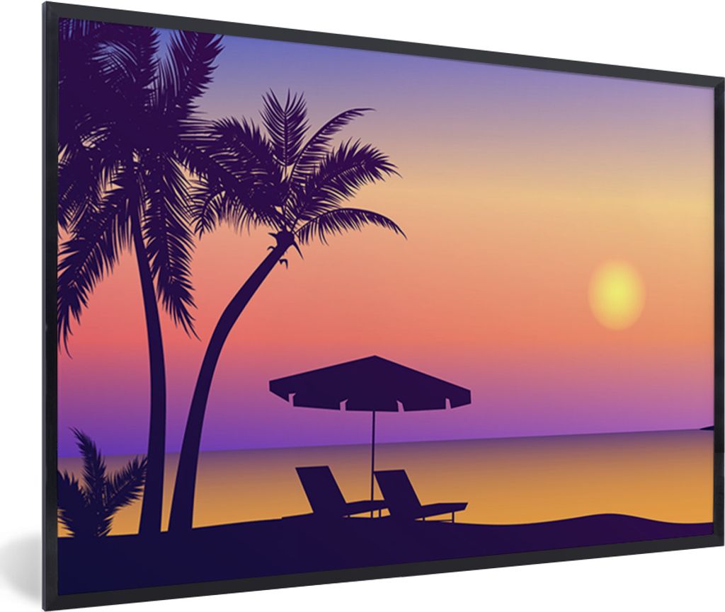 MuchoWow MuchoWow Gerahmtes Poster Strandkorb - Strand - Sommer - Zeichnung 60x40 cm - Poster mit zchwarzem Bilderrahmen - Printing - Wanddeko ...