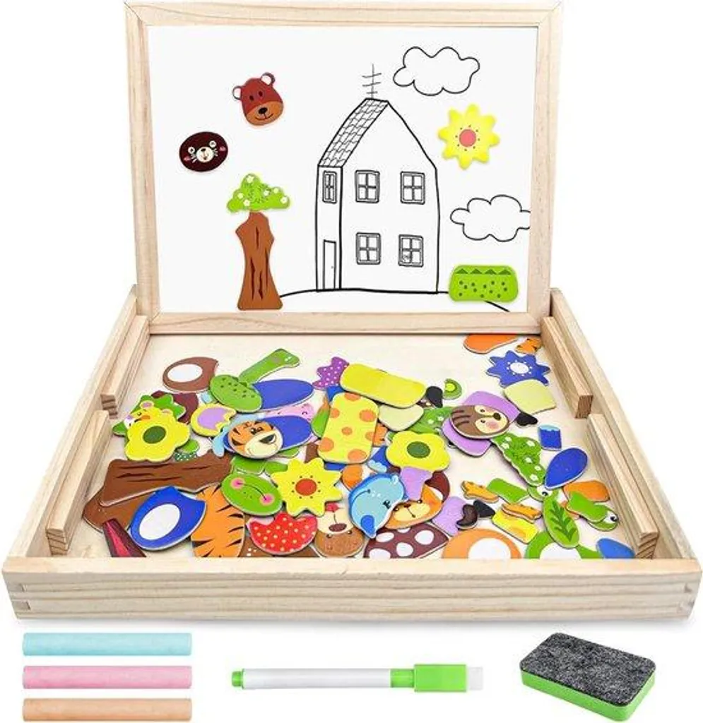 Puzzle bois magnétique 120 pièces double face pour l'éveil créatif