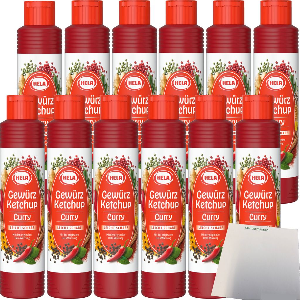 Hela Curry Gewürz Ketchup leicht scharf VPE (12x500ml Flasche) + usy Block