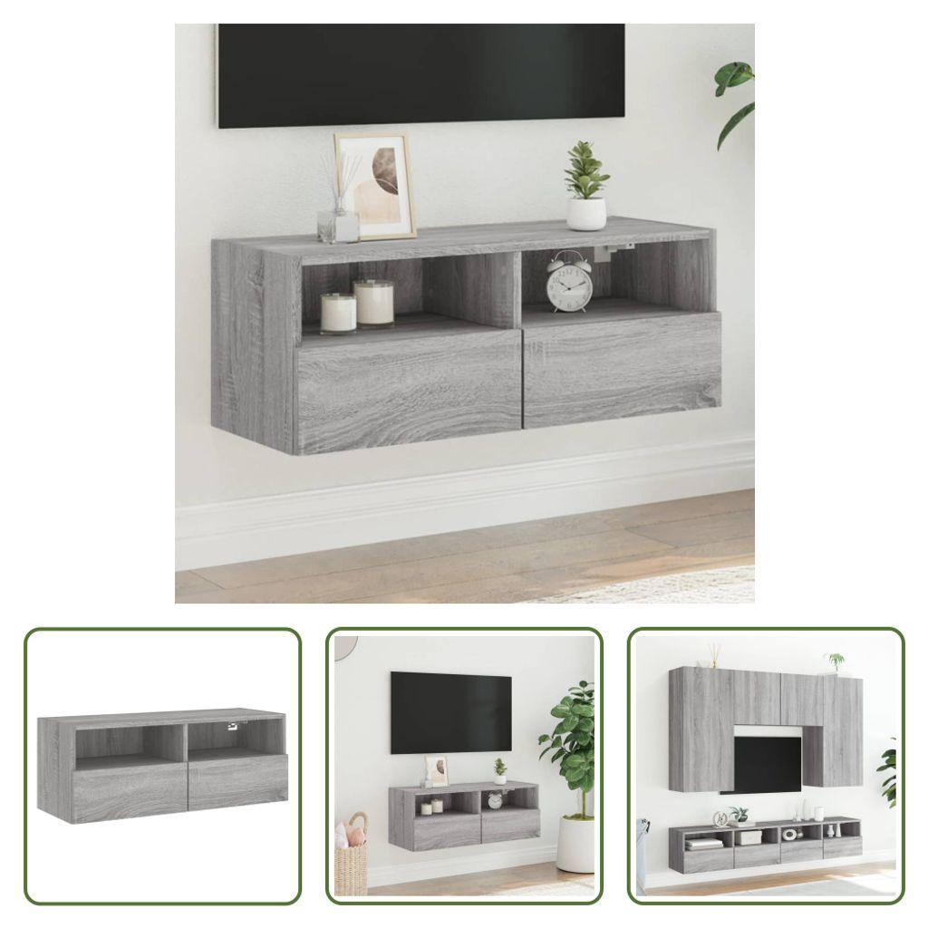The Living Store TV-Wandschrank Grau Sonoma 80x30x30 cm Holzwerkstoff