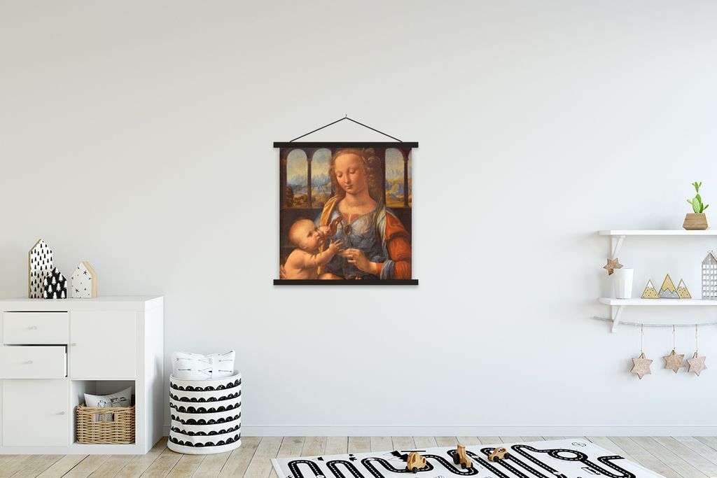 MuchoWow Textilposter Madonna mit der Nelke - Leonardo da Vinci 60x60 cm mit schwarzem Rahmen - Posteraufhänger