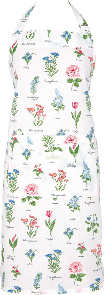 Greengate Schürze AGNES Weiß mit Blumen Küchenschürze Kochschürze Baumwolle