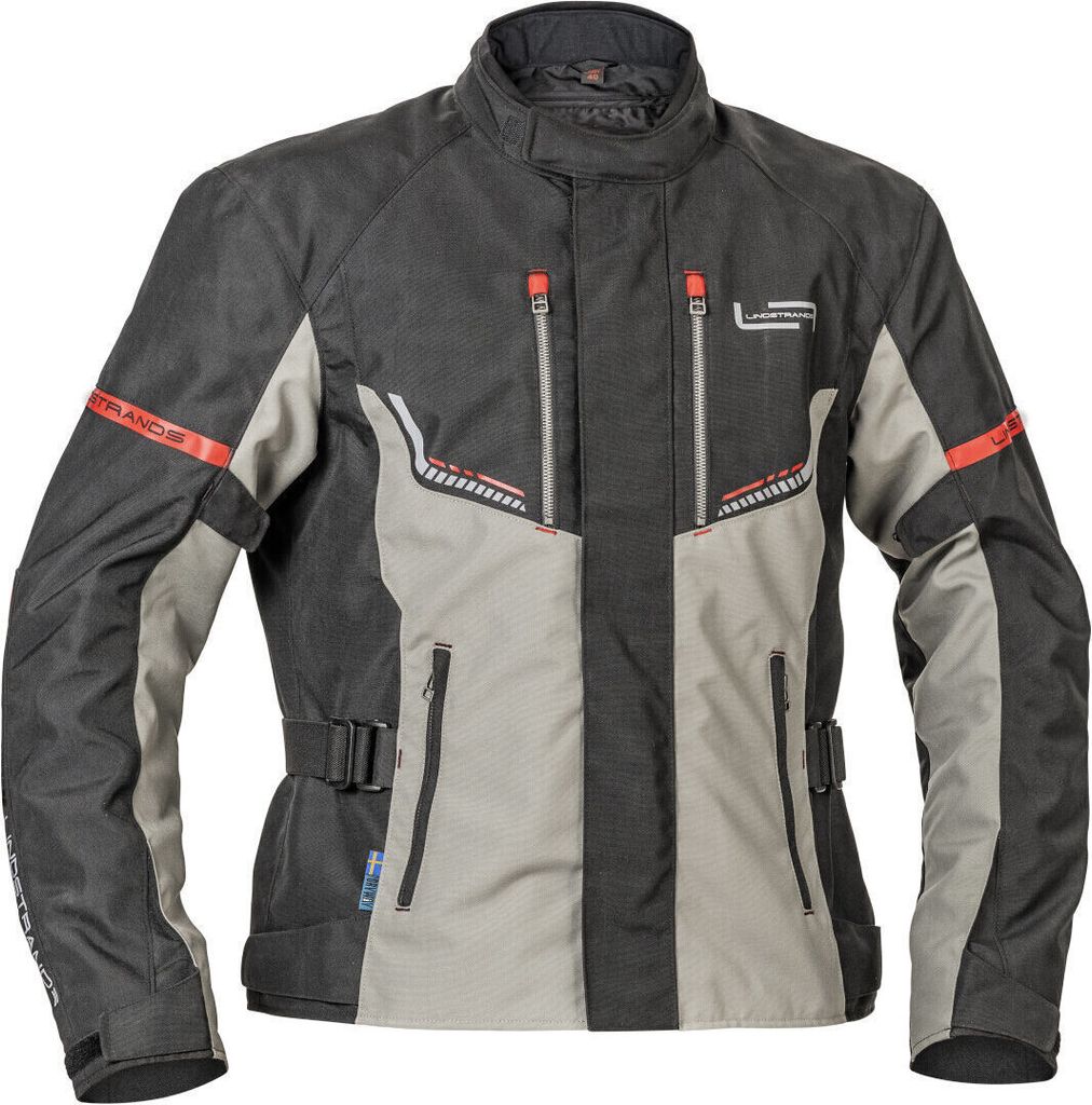 Lindstrands Lomsen wasserdichte Motorrad Textiljacke, schwarz/hellgrau, 52