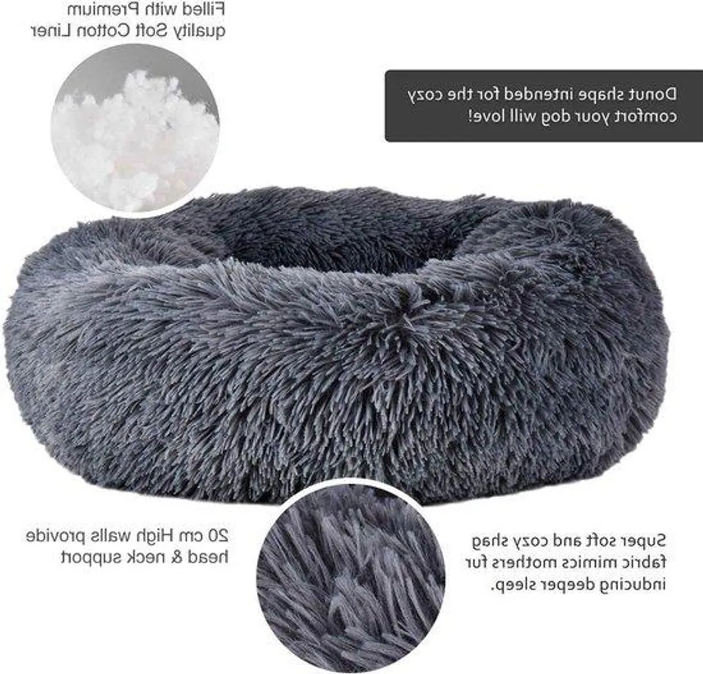 Lit moelleux en peluche gris pour animaux - Panier douillet de 50 cm