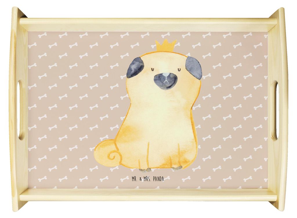 Mr. & Mrs. Panda Tablett Mops Krone - Hundeglück - Geschenk, zum servieren, Sofa, König, Hund, holz, Holztablett, Königlich, Deko, Sprüche, Ser...