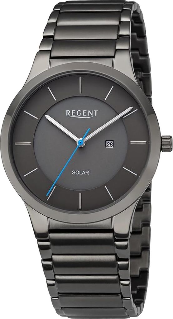 Regent Metall Herren Uhr Armbanduhr Quarz dunkelgrau Metallarmband D2URBA726