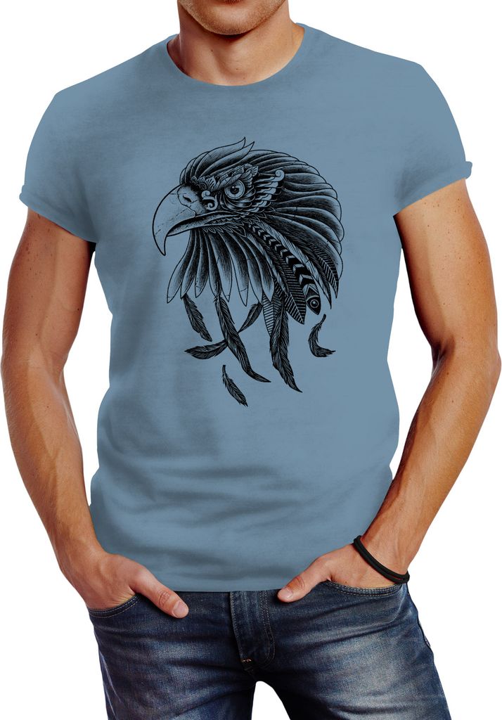 Herren T-Shirt Adler Aufdruck Slim Fit Neverless stone blue L