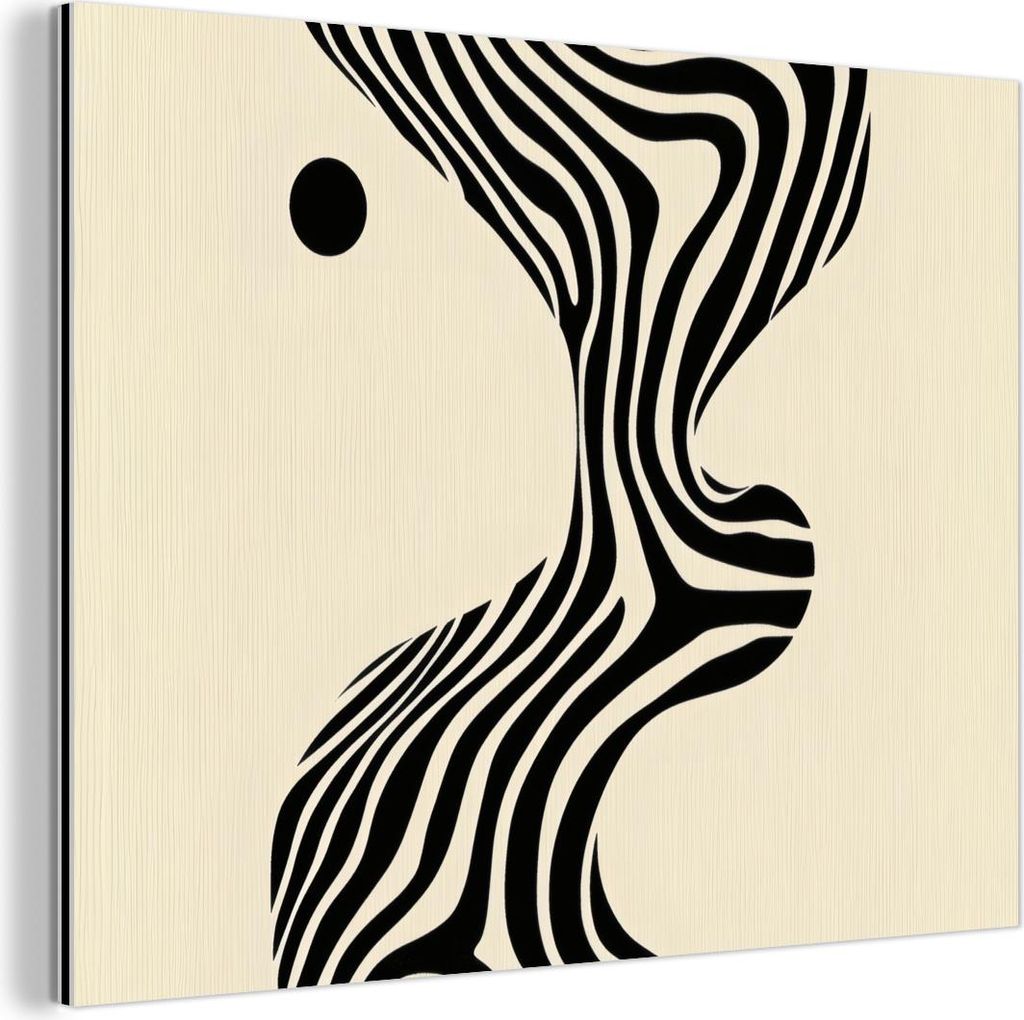 MuchoWow Wanddekoration Metall Metallbild Wandkunst 80x60 cm Beige - Linien - Gewellt - Abstrakt MuchoWow Aluminium Gemälde - Alubild