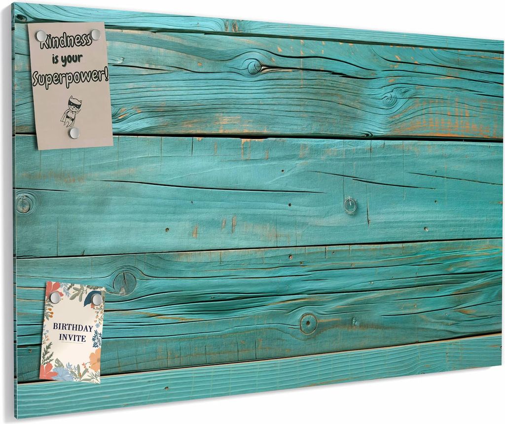 Magnettafel 90x60cm magnetisch & beschreibbar Metall-Board - Holzplanken Türkis