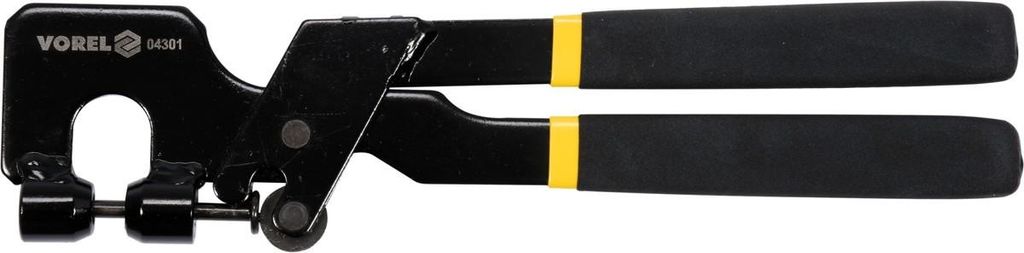 A black metal tool with yellow accents on a white background.