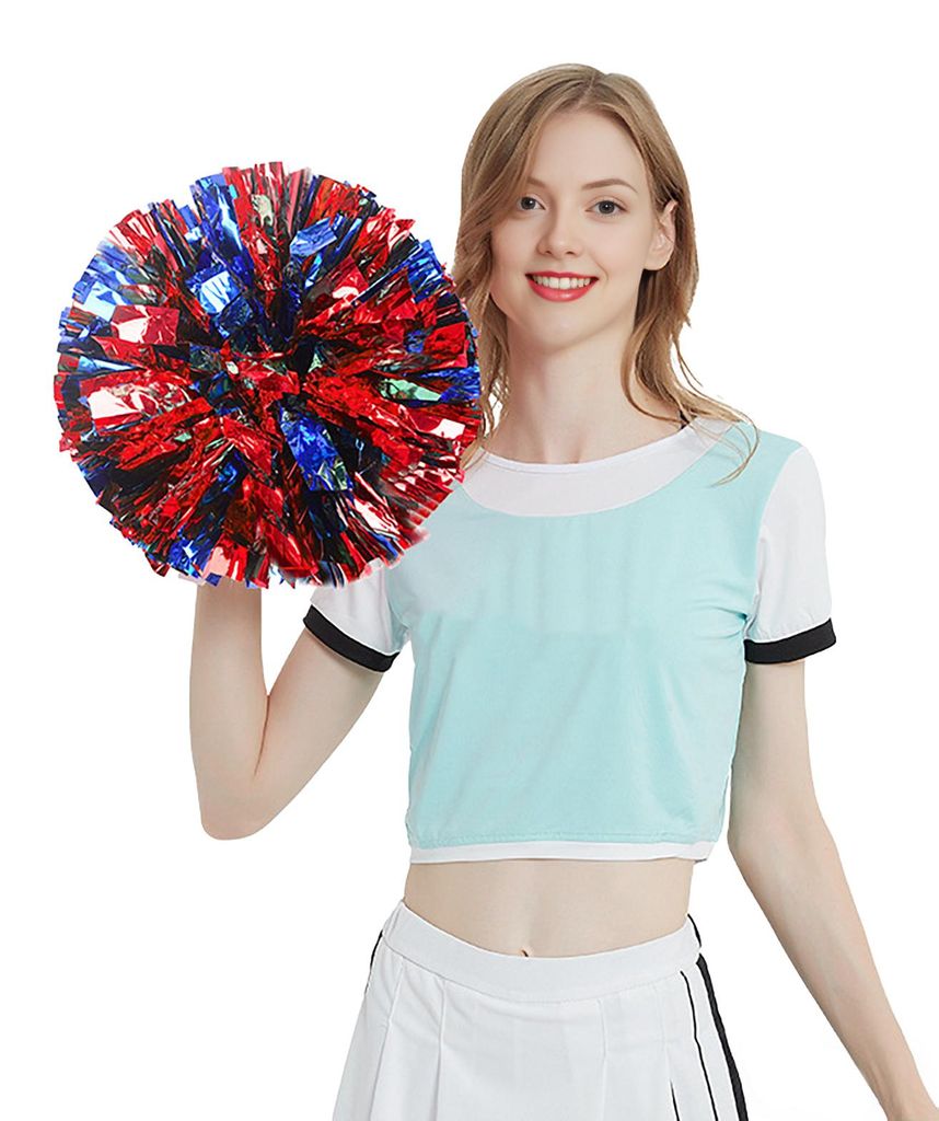 Cheerleading-Pompons mit Griff, farbenfrohe Pompons aus Metallic-Folie für Teamgeist, Sport, Tanz und Cheerleading-Partys