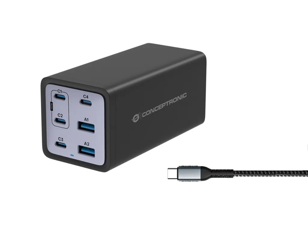 Conceptronic Chargeur 6 Ports GaN 200W PD 3.1 PPS avec 4 USB-C et 2 USB-A