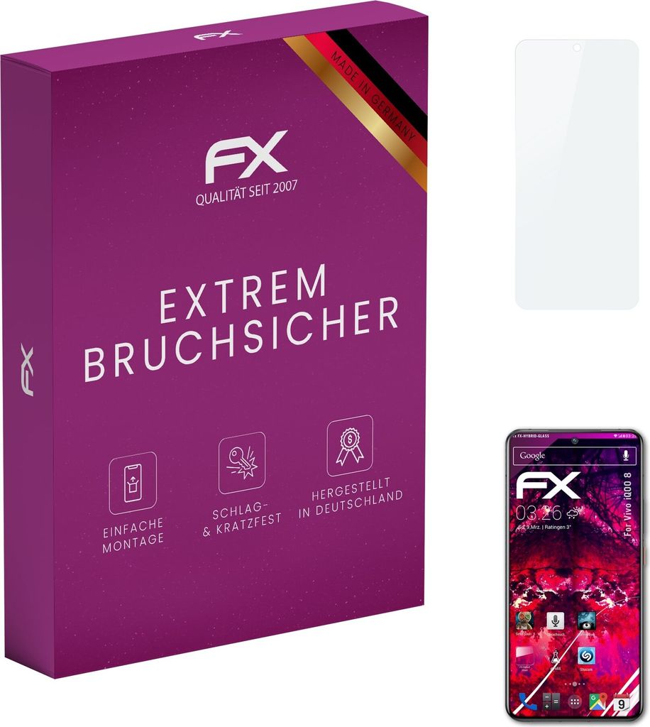 atFoliX FX-Hybrid-Glass Displayfolie kompatibel mit Vivo iQOO 8 Glasfolie