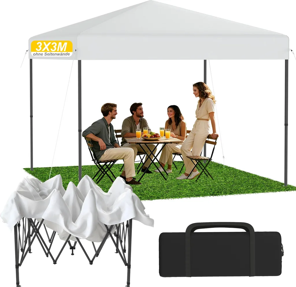 Barnum Pliant 3x3m Blanc Imperméable - Tente de Jardin à Montage Express
